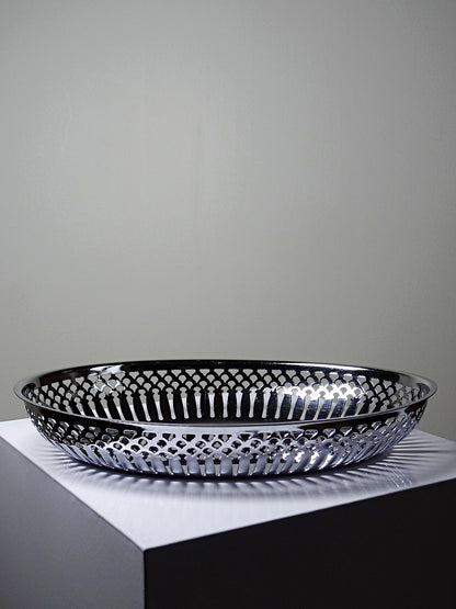 Vintage Brotkorb oval aus Metall versilbert, durchbrochen, 1950er-1970er