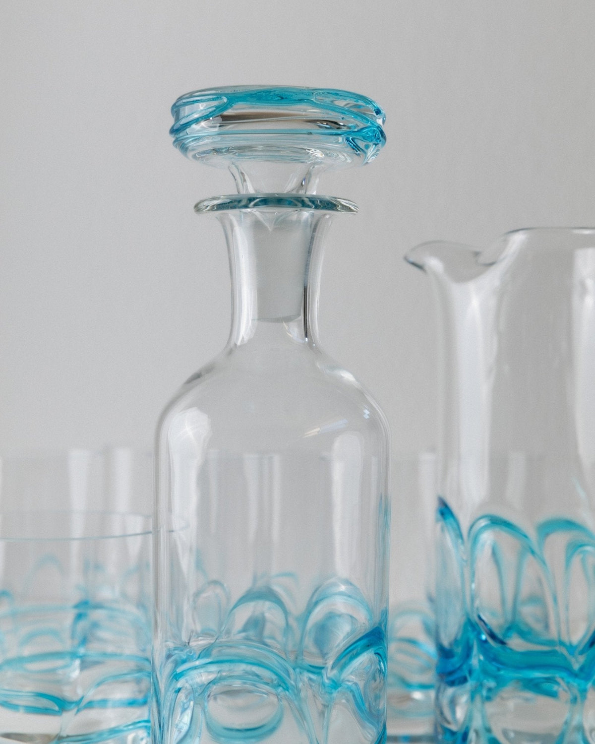 Vintage Glas Set von 9 Murano für Murano, klar mit blauen Details, Italien 1960er