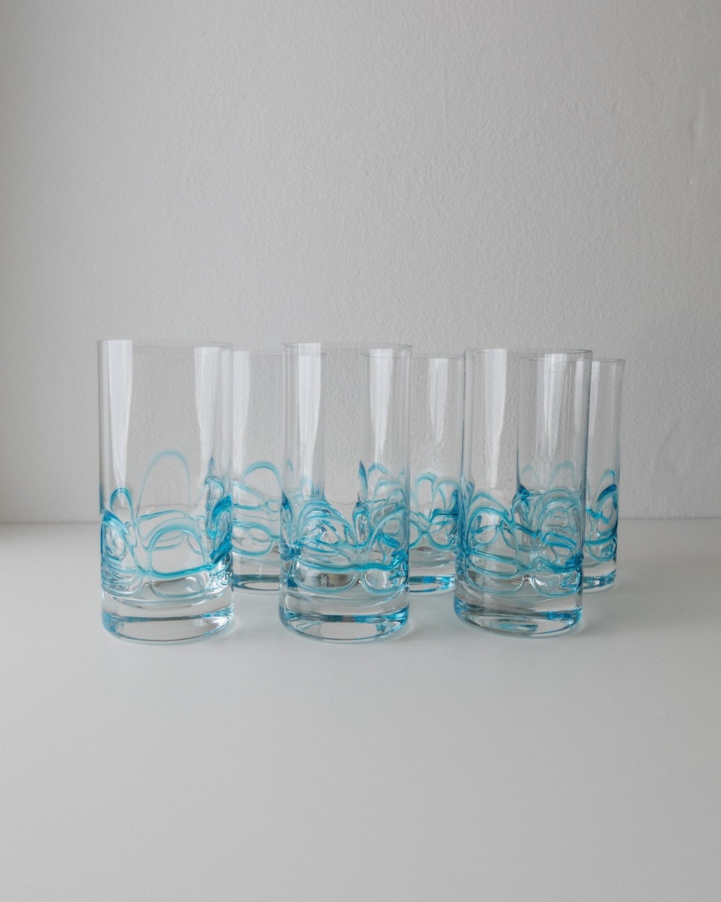 Vintage Glas Set von 9 Murano für Murano, klar mit blauen Details, Italien 1960er