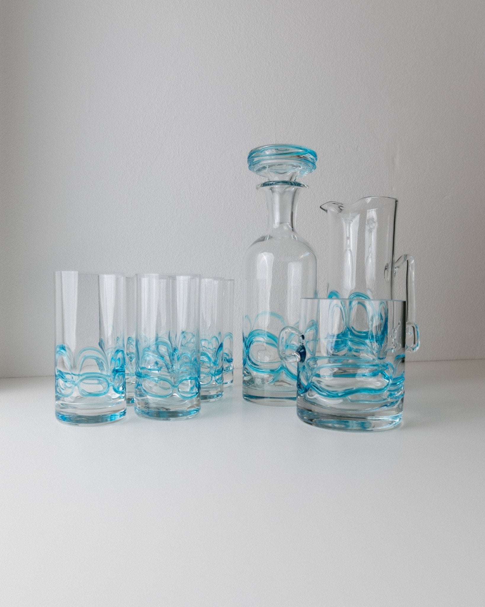 Vintage Glas Set von 9 Murano für Murano, klar mit blauen Details, Italien 1960er