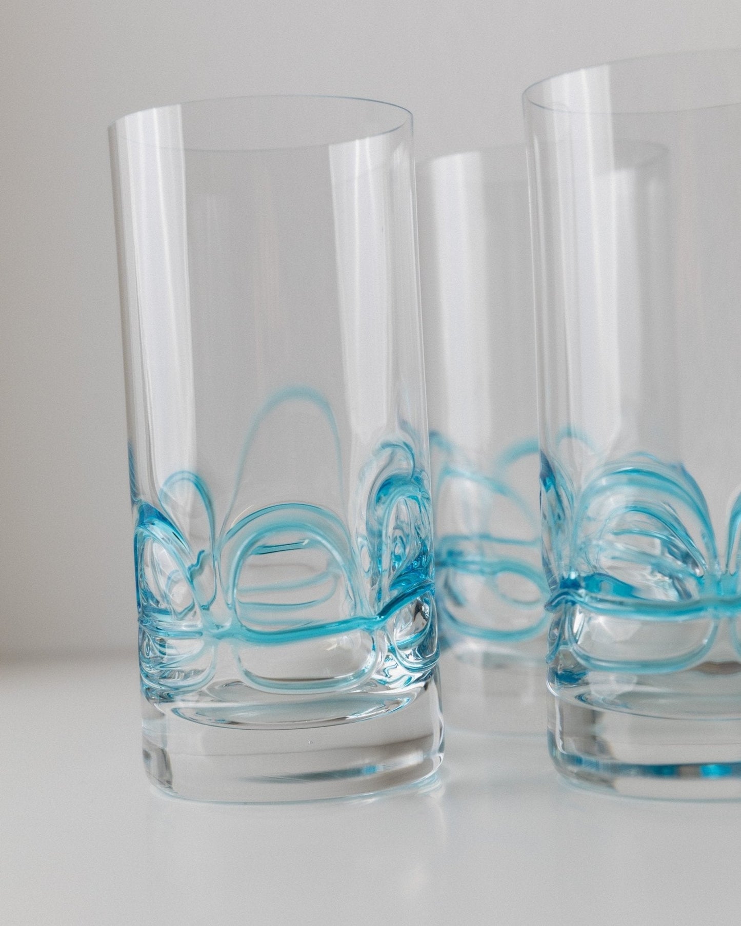 Vintage Glas Set von 9 Murano für Murano, klar mit blauen Details, Italien 1960er