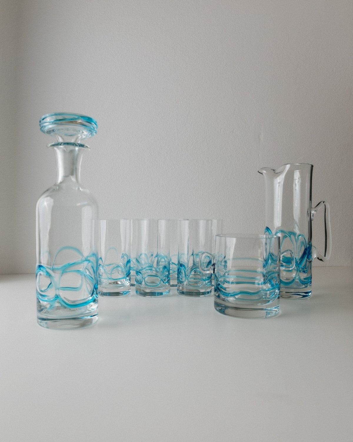 Vintage Glas Set von 9 Murano für Murano, klar mit blauen Details, Italien 1960er