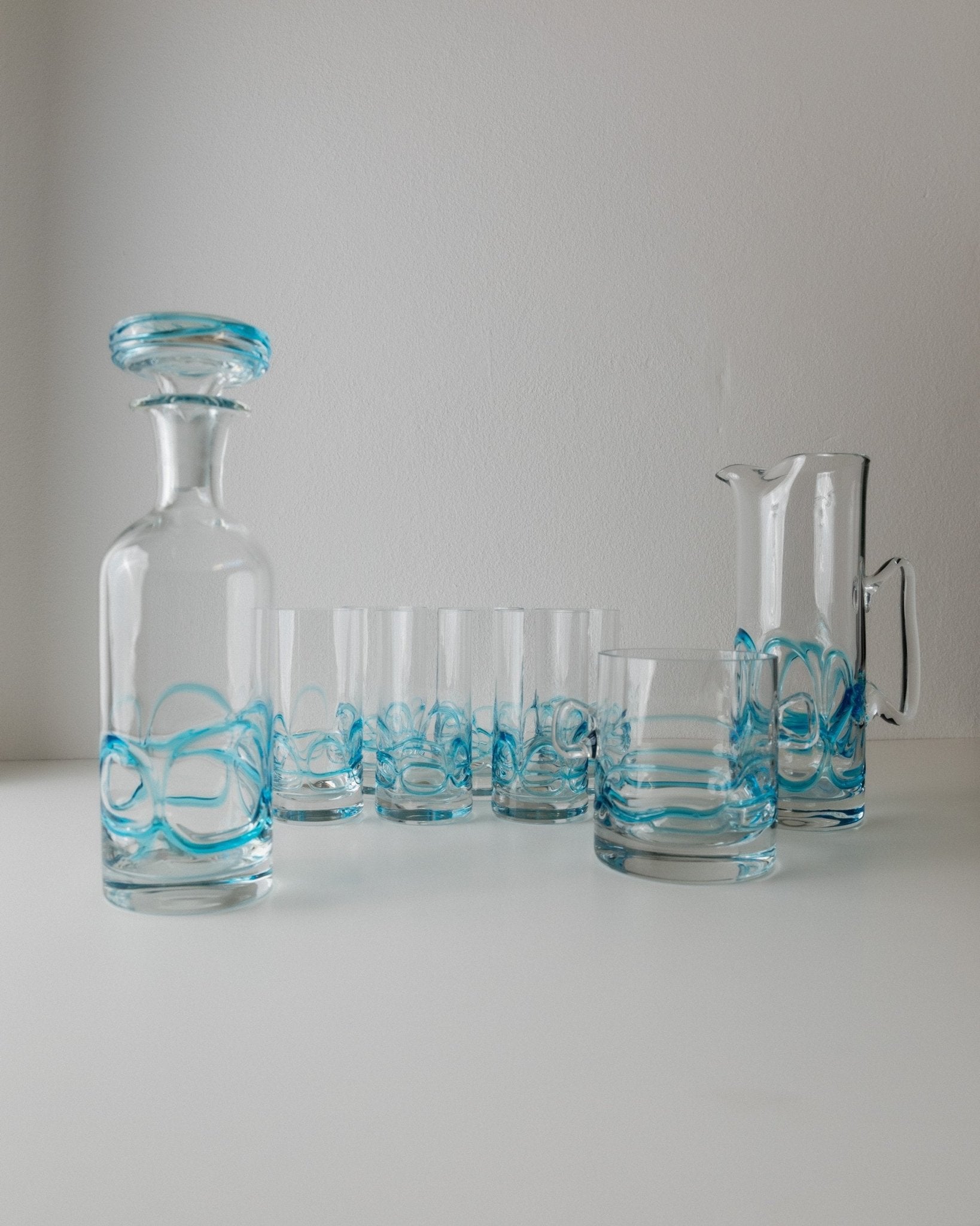 Vintage Glas Set von 9 Murano für Murano, klar mit blauen Details, Italien 1960er