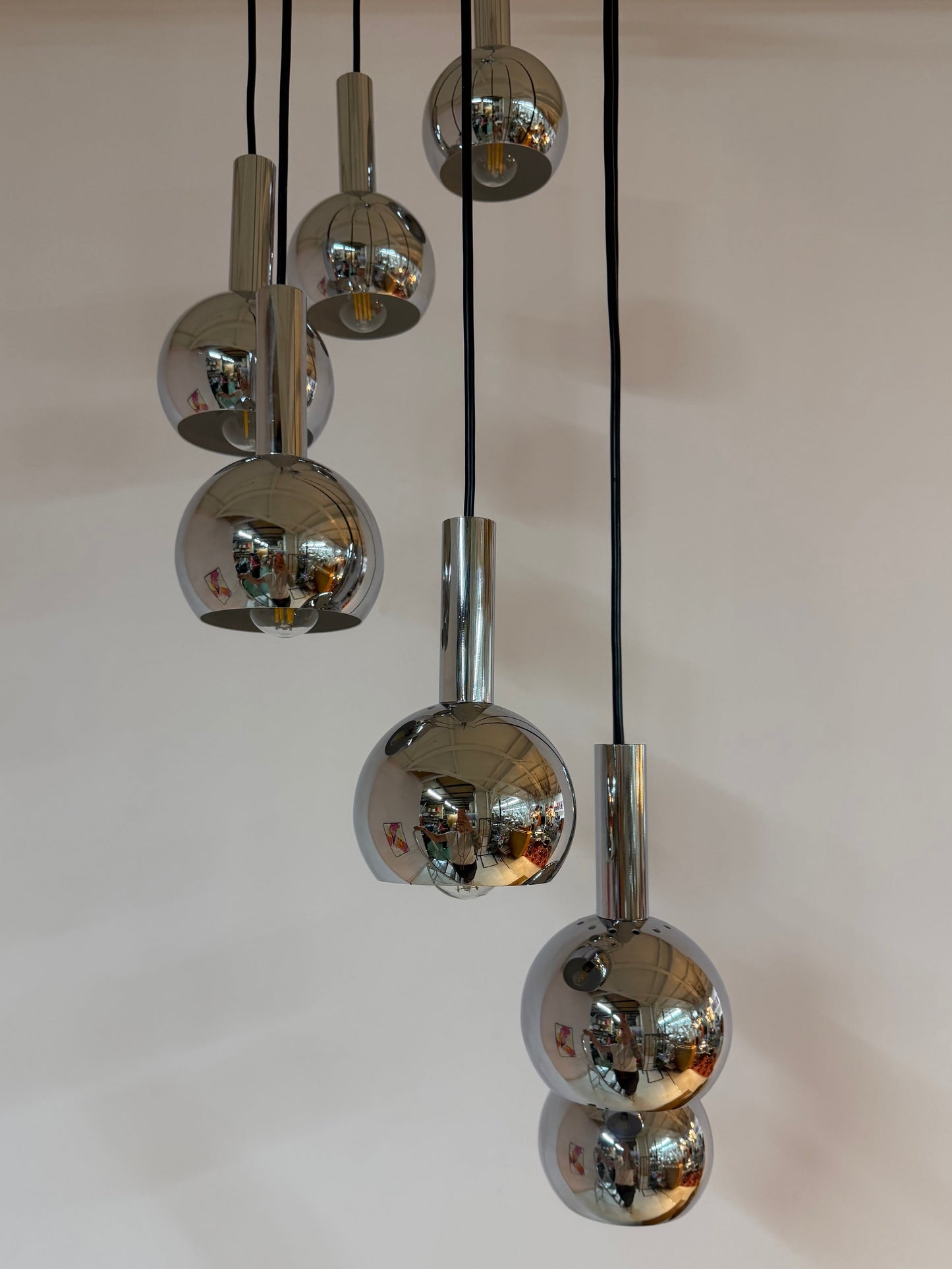 Vintage Kaskadenlampe 7-flammig Chrom von Richard Essig