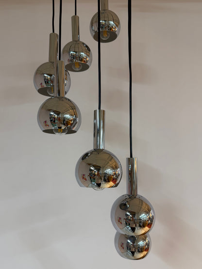 Vintage Kaskadenlampe 7-flammig Chrom von Richard Essig
