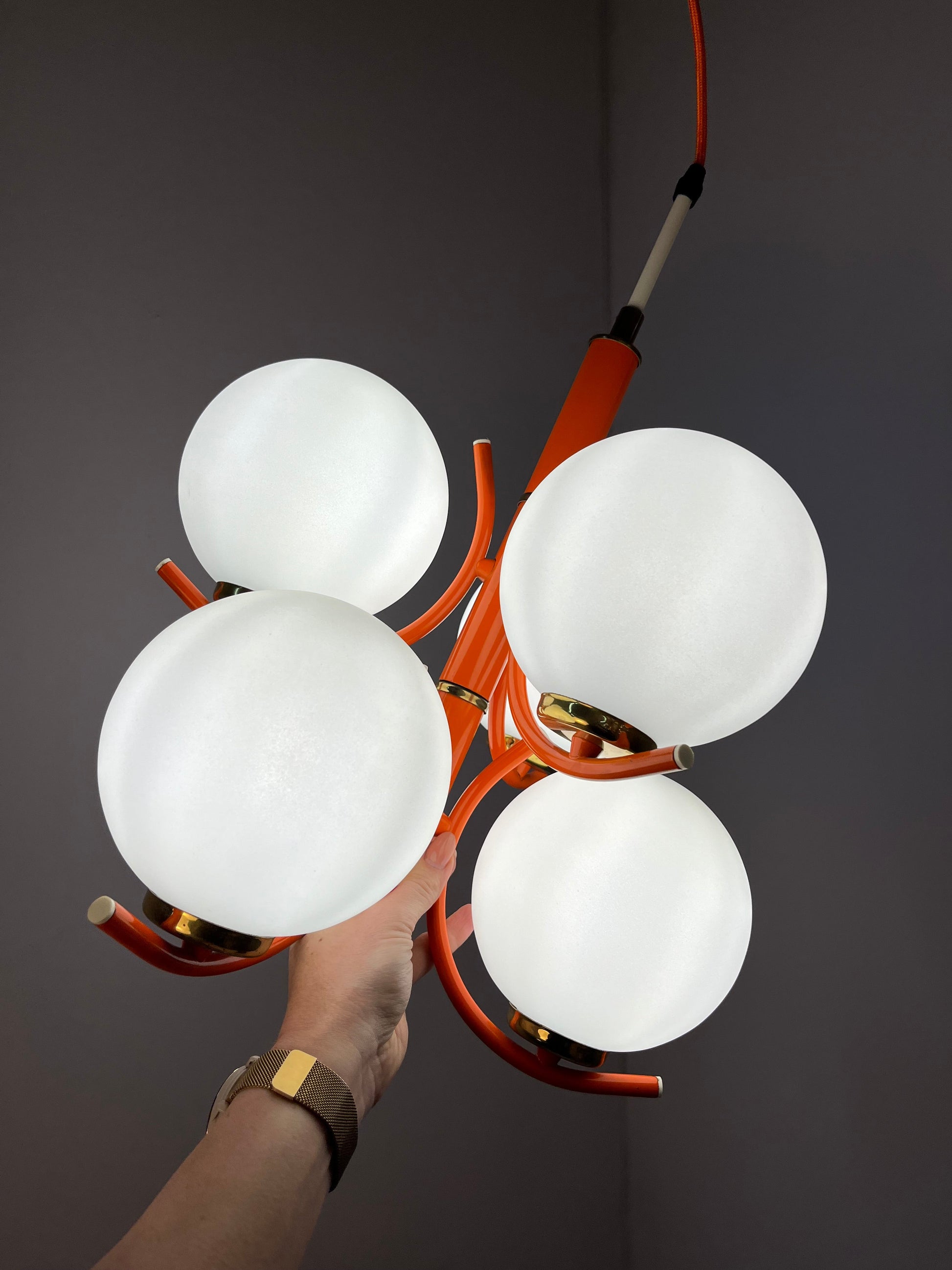 Vintage Kronleuchter von Richard Essig für Pre-Loved orange weiß