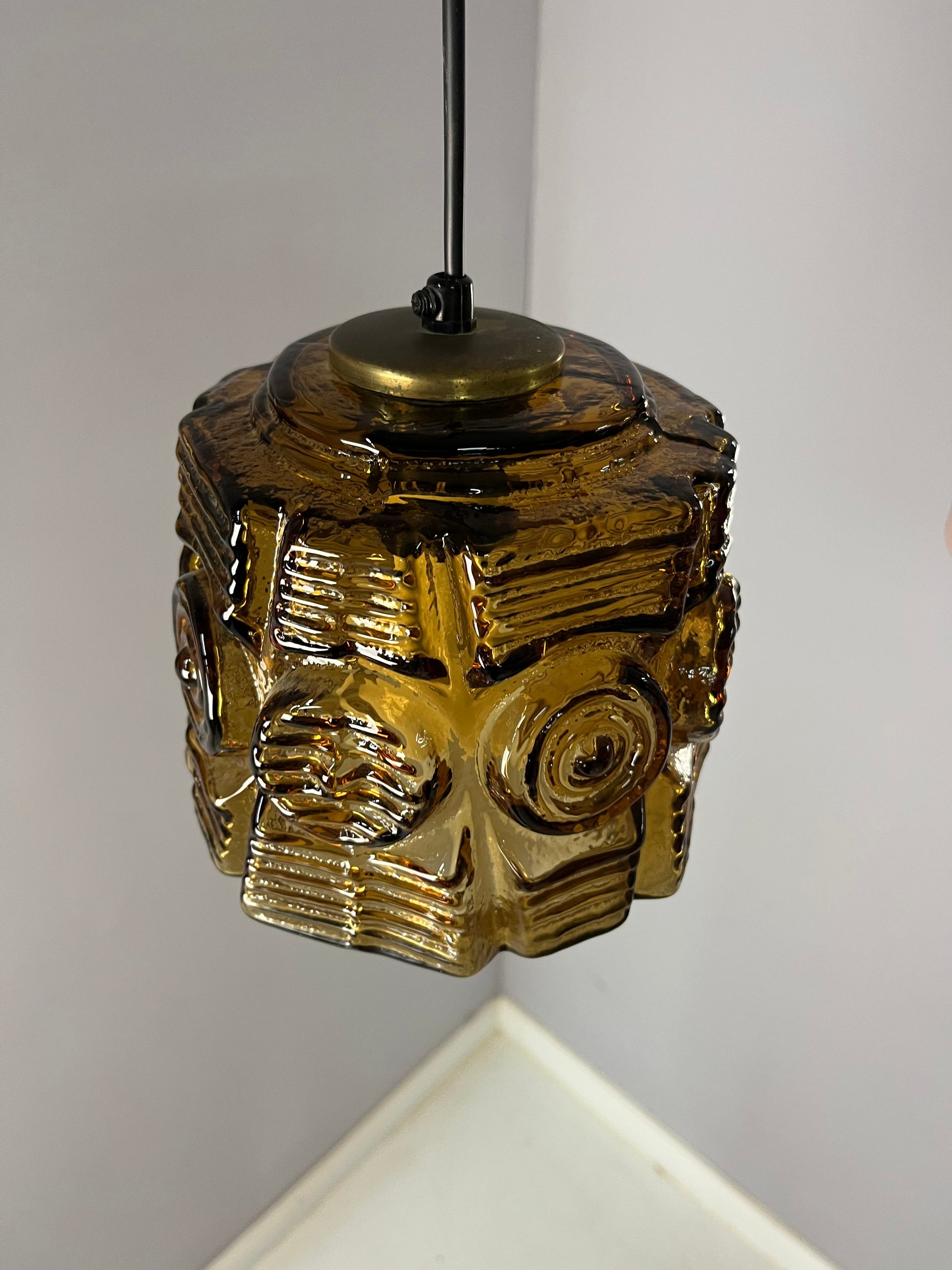 Vintage Hängelampe braun Glas Messing von Vitrika