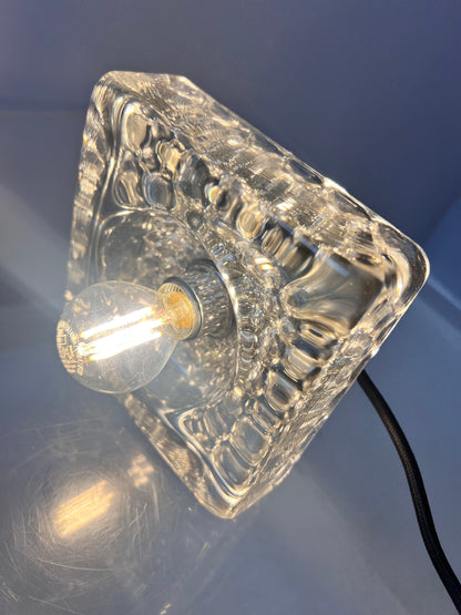 Vintage Wandleuchte Ice Cube von Kalmar Glas Chrom