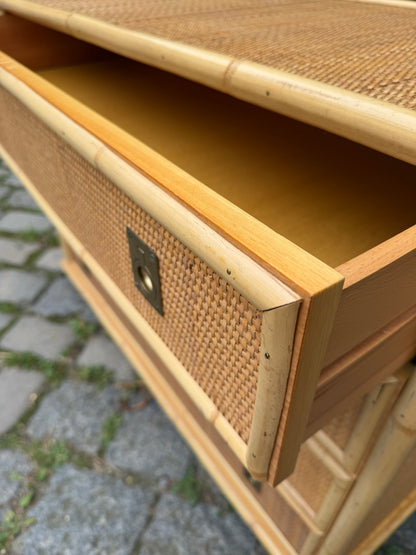 Vintage Kommode aus Rattan und Bambus von Dal Vera mit Messinggriffen