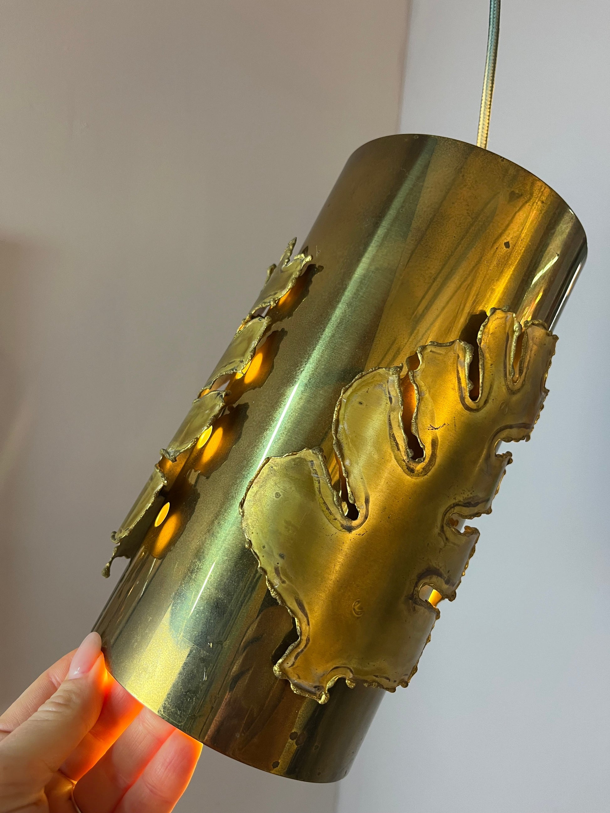 Vintage Hängelampe Messingblätter von Svend Aage Holm Sørensen