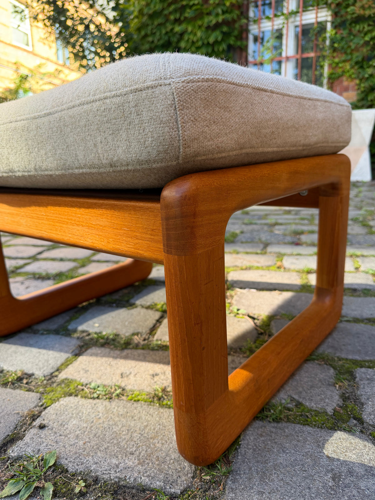 Hocker Teak und Wollstoff von Holstebro Møbelfabrik