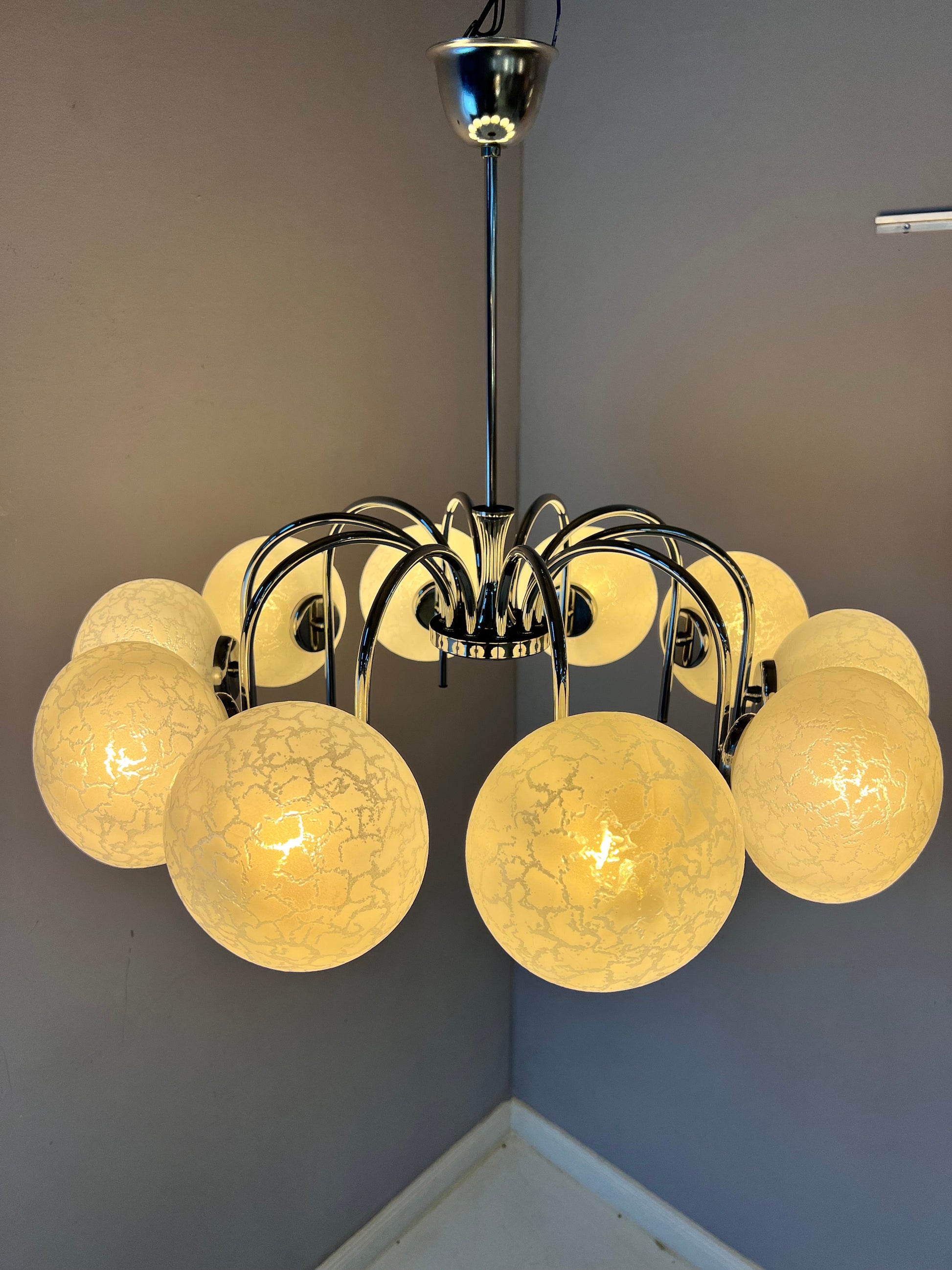 Vintage Kronleuchter mit 10 Kugeln von Richard Essig für Hustadt