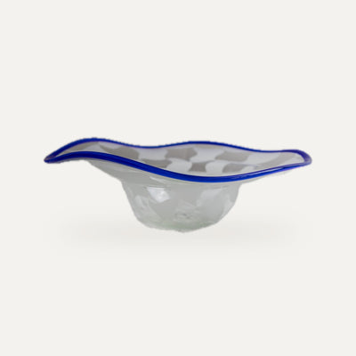 Bol vintage en verre de Murano à carreaux bleus et bords ondulés, design du milieu du siècle, années 1990
