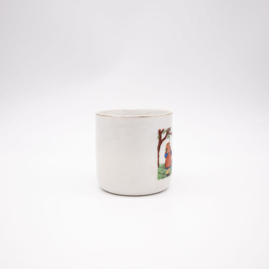 Vintage Kaffeetasse Porzellan mit Kindern im Apfelbaum, Art Deco