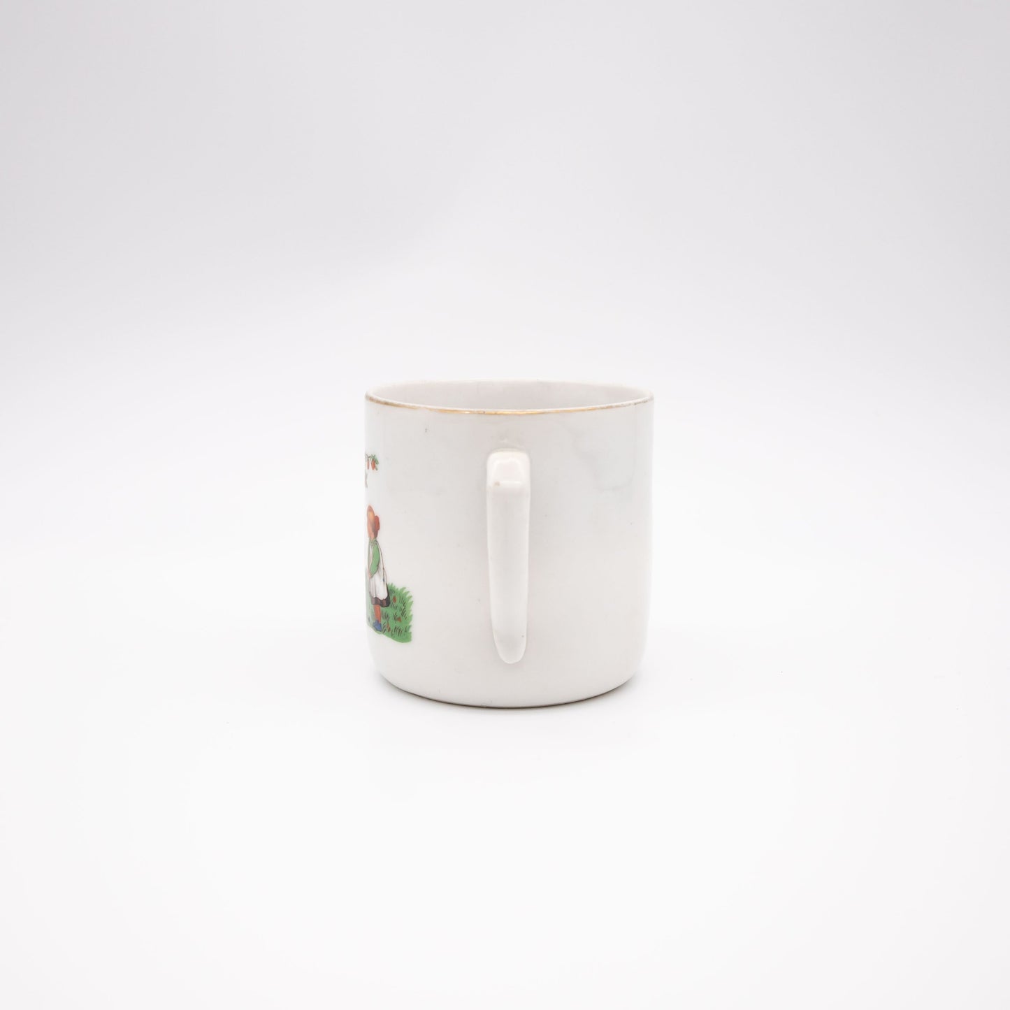 Vintage Kaffeetasse Porzellan mit Kindern im Apfelbaum, Art Deco