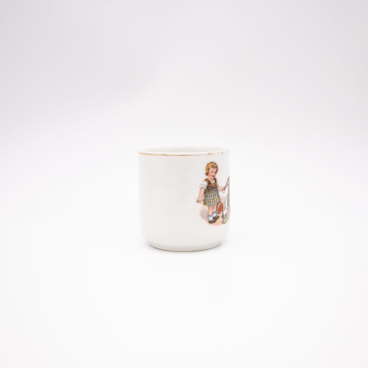 Vintage Mokkatasse mit Kindern und Dackel, Porzellan, Art Deco