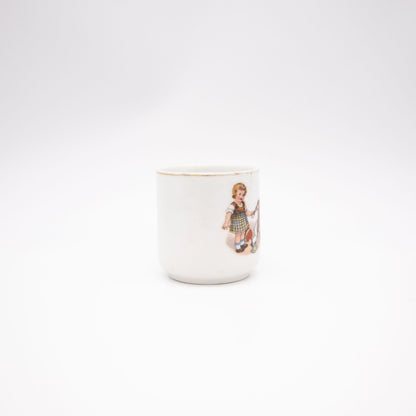 Vintage Mokkatasse mit Kindern und Dackel, Porzellan, Art Deco