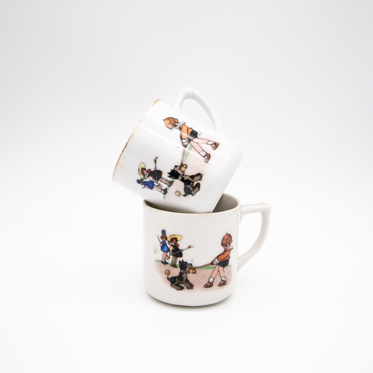 Set von 2 Vintage Mokkatasse Porzellan mit Kindermotiv