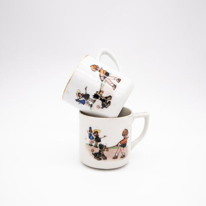 Set von 2 Vintage Mokkatasse Porzellan mit Kindermotiv