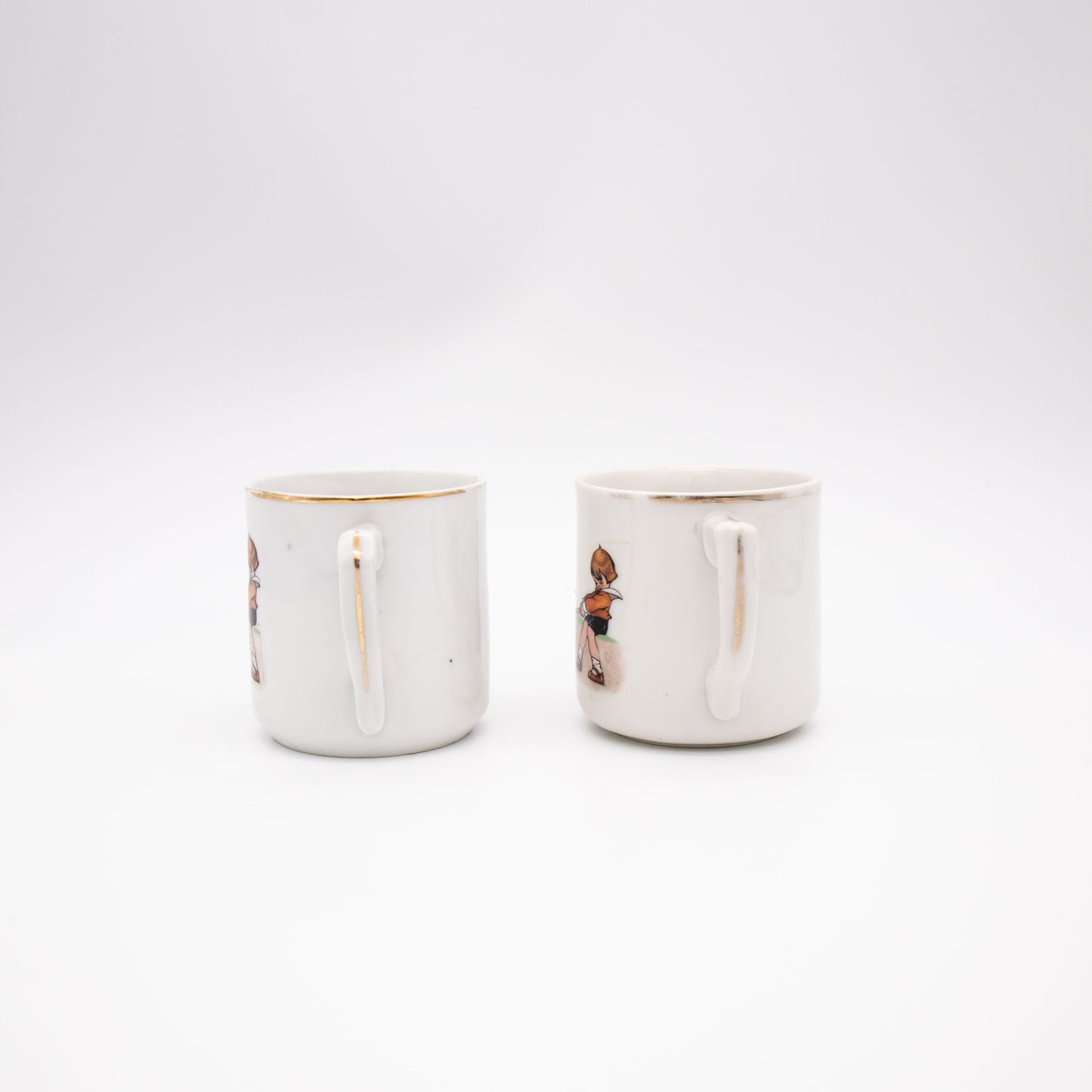 Set von 2 Vintage Mokkatasse Porzellan mit Kindermotiv
