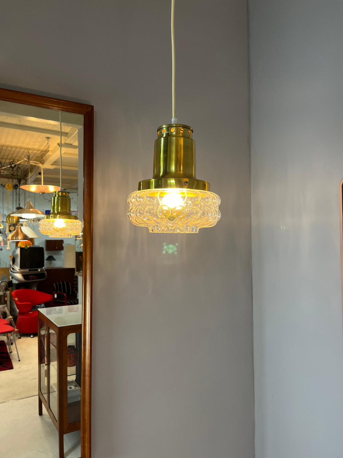 Suspension vintage en verre bullé par Helena Tynell pour Glashütte Limburg