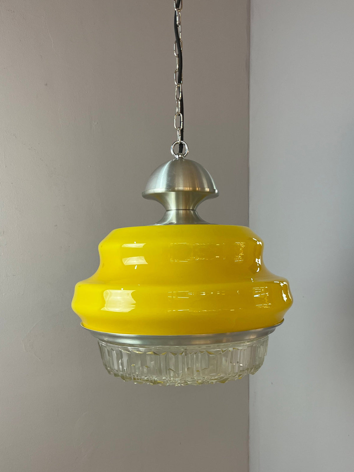 Vintage Hängelampe gelb Glas von Space Age