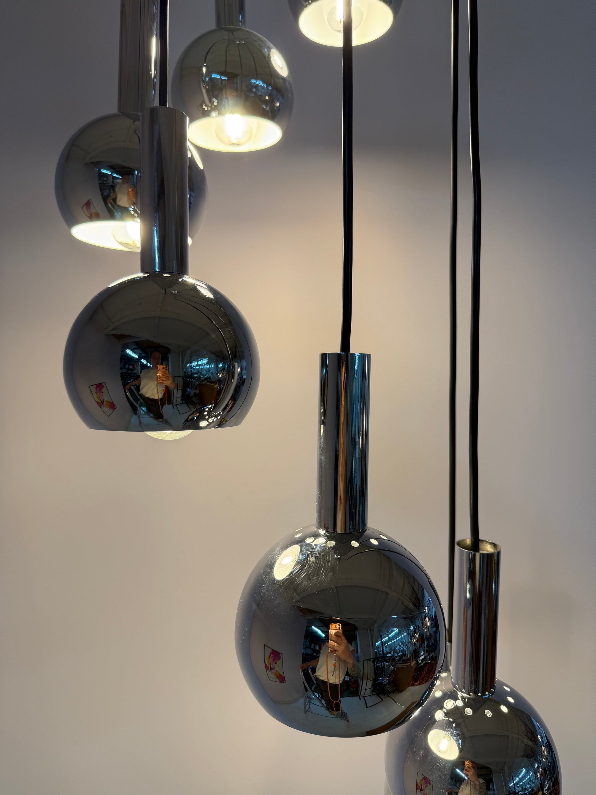 Vintage Kaskadenlampe 7-flammig Chrom von Richard Essig