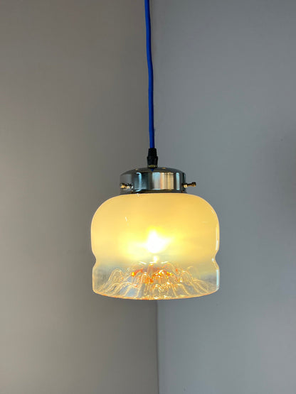 Vintage Hängelampe Muranoglas von Mazzega weiß gelb