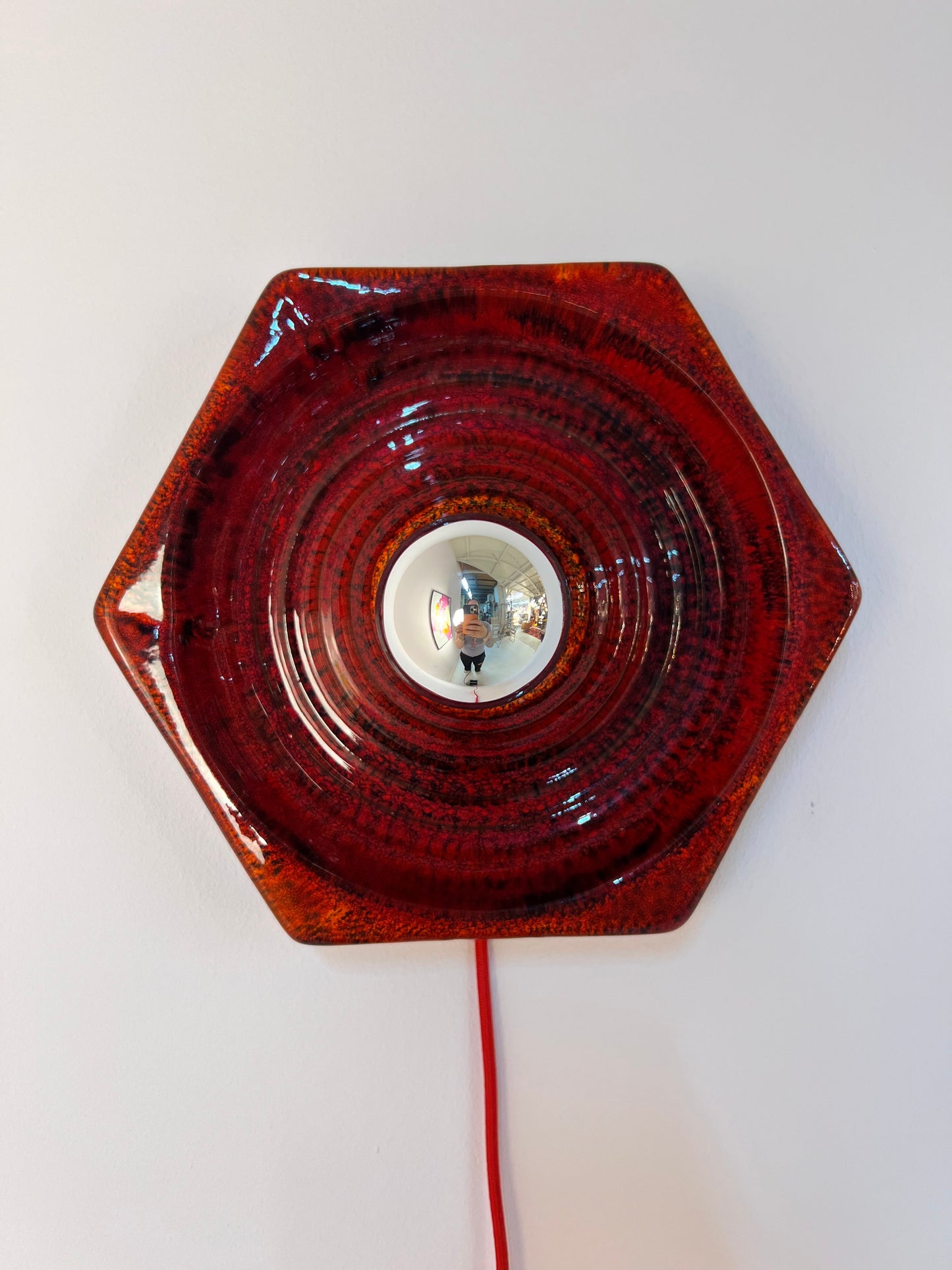 Vintage Wandlampe aus roter Keramik von Hustadt Leuchten