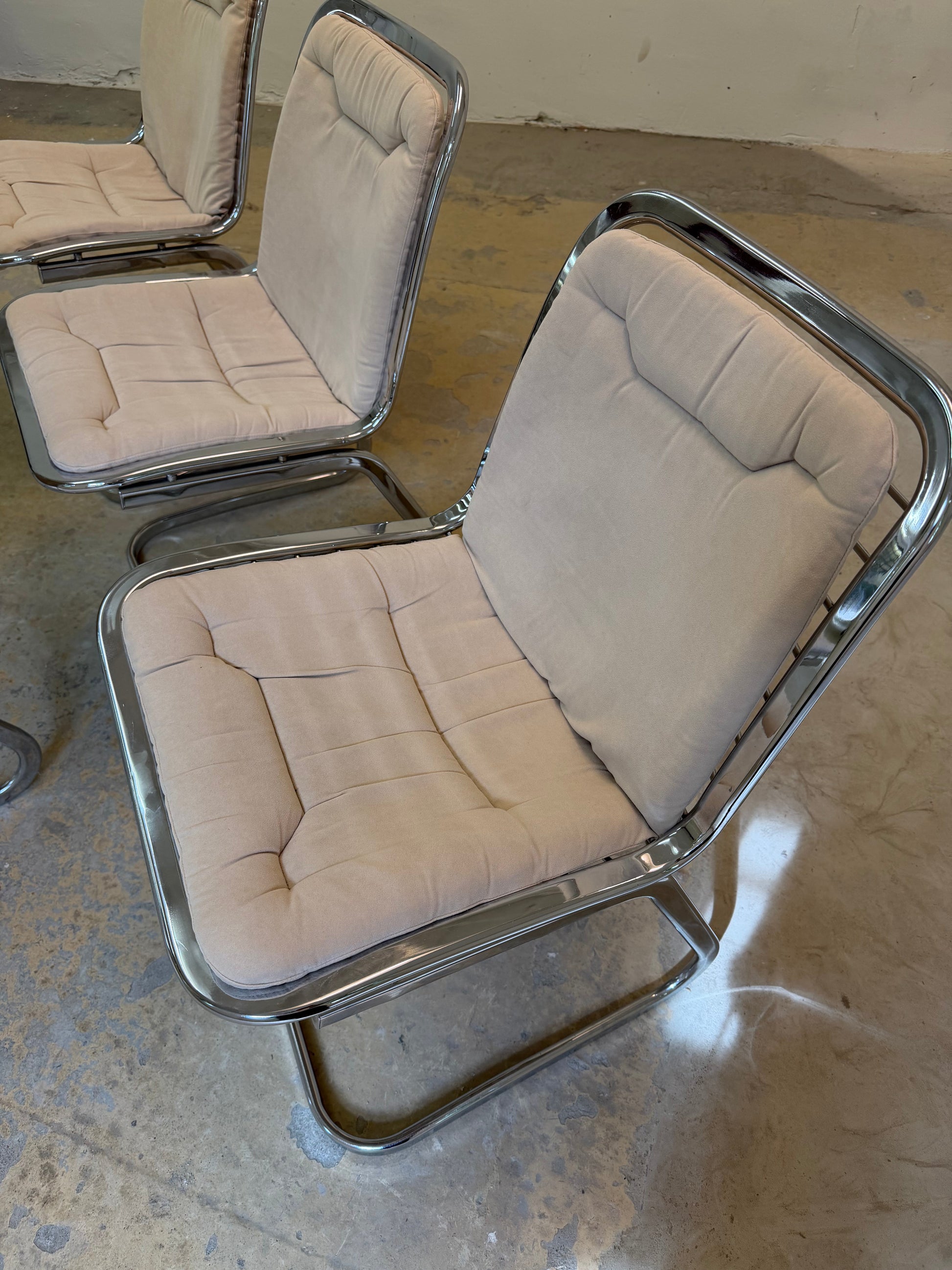 Set von 4 Vintage Freischwinger Chrom von Gastone Rinaldi für Rima