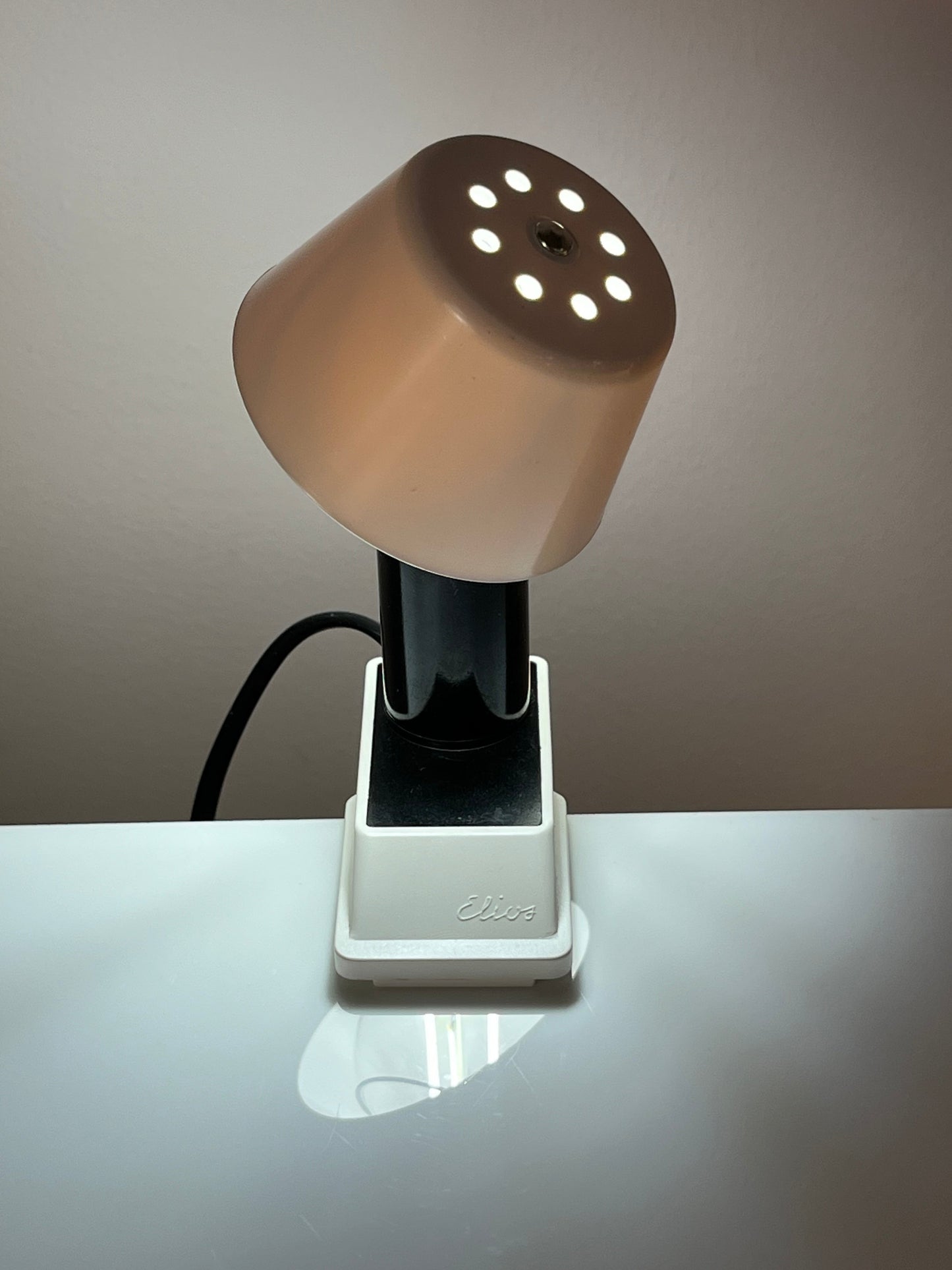Vintage Klemmlampe weiß mit Metallschirm von Elios
