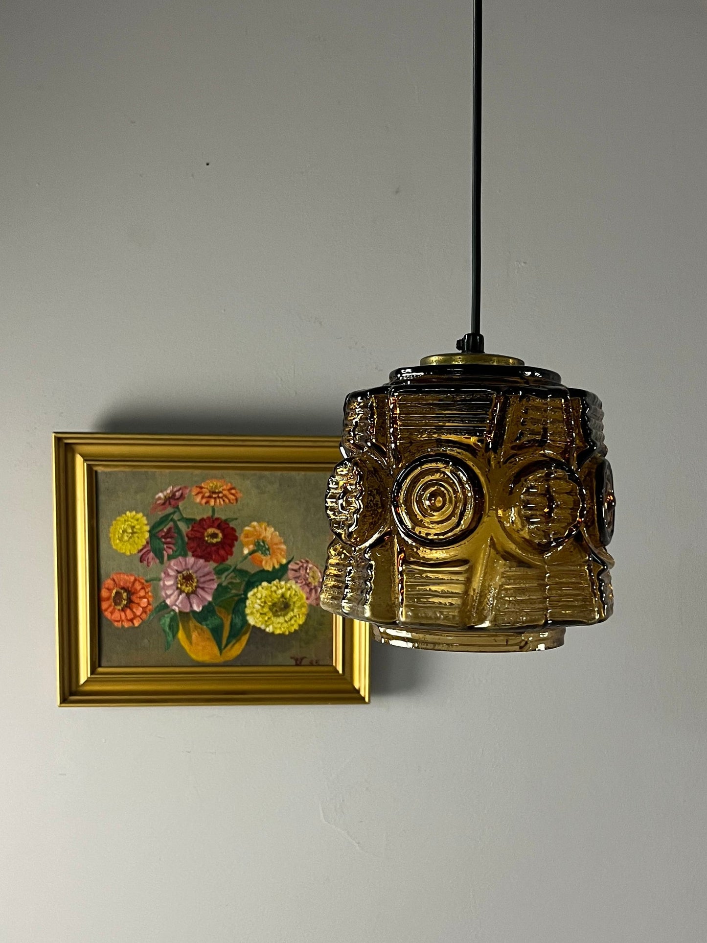 Vintage Hängelampe braun Glas Messing von Vitrika