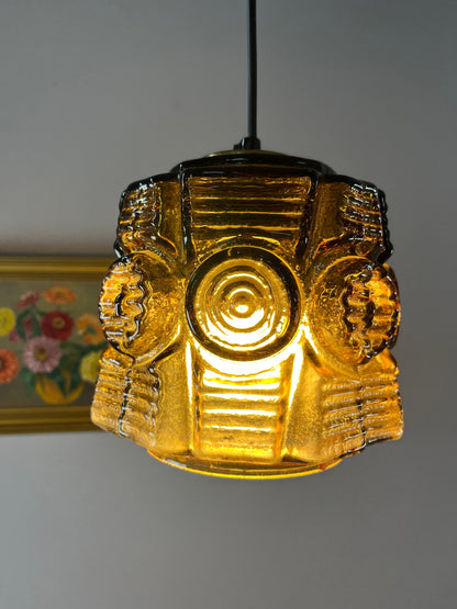 Vintage Hängelampe braun Glas Messing von Vitrika