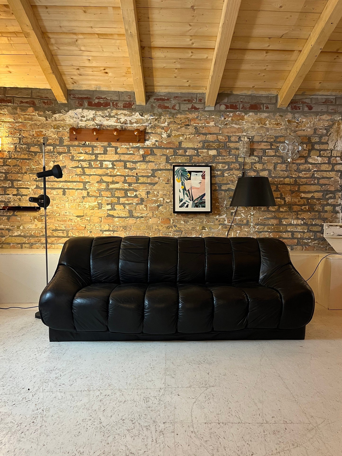 3-Sitzer Sofa schwarz Echtleder