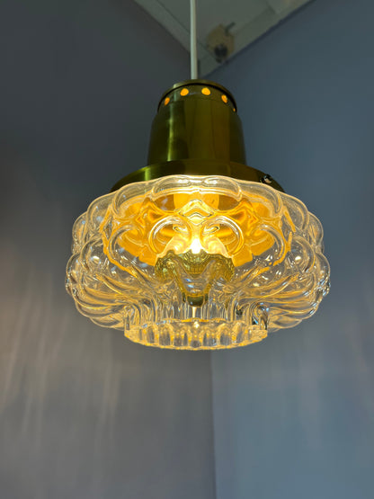 Suspension vintage en verre bullé par Helena Tynell pour Glashütte Limburg