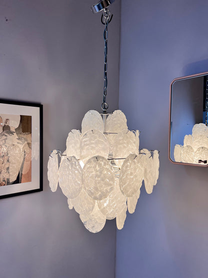 Vintage Kronleuchter weiß silber mit Acrylglasplatten von Gino Vistosi inspiriert