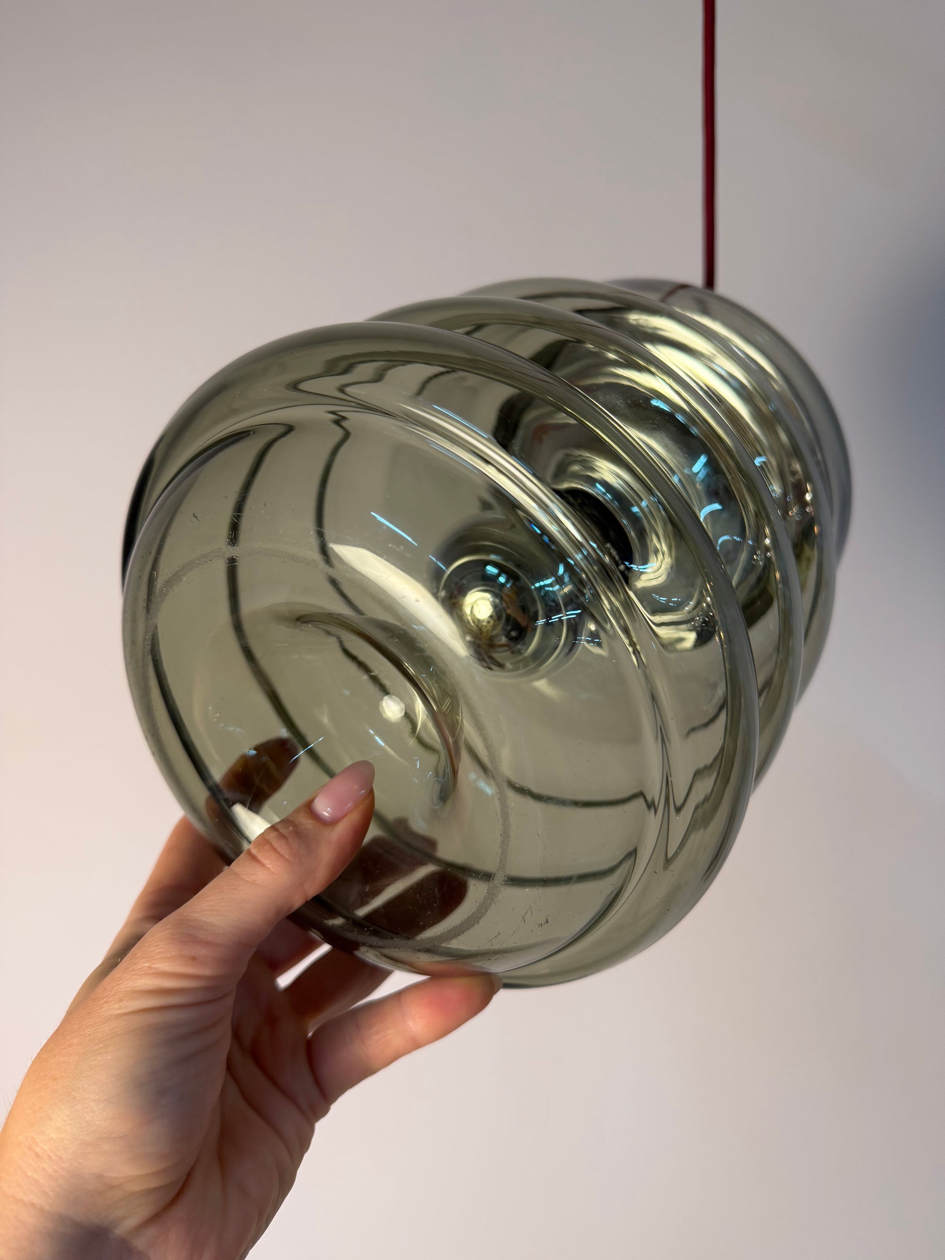Vintage Hängelampe Rauchglas und Chrom von Peill und Putzler
