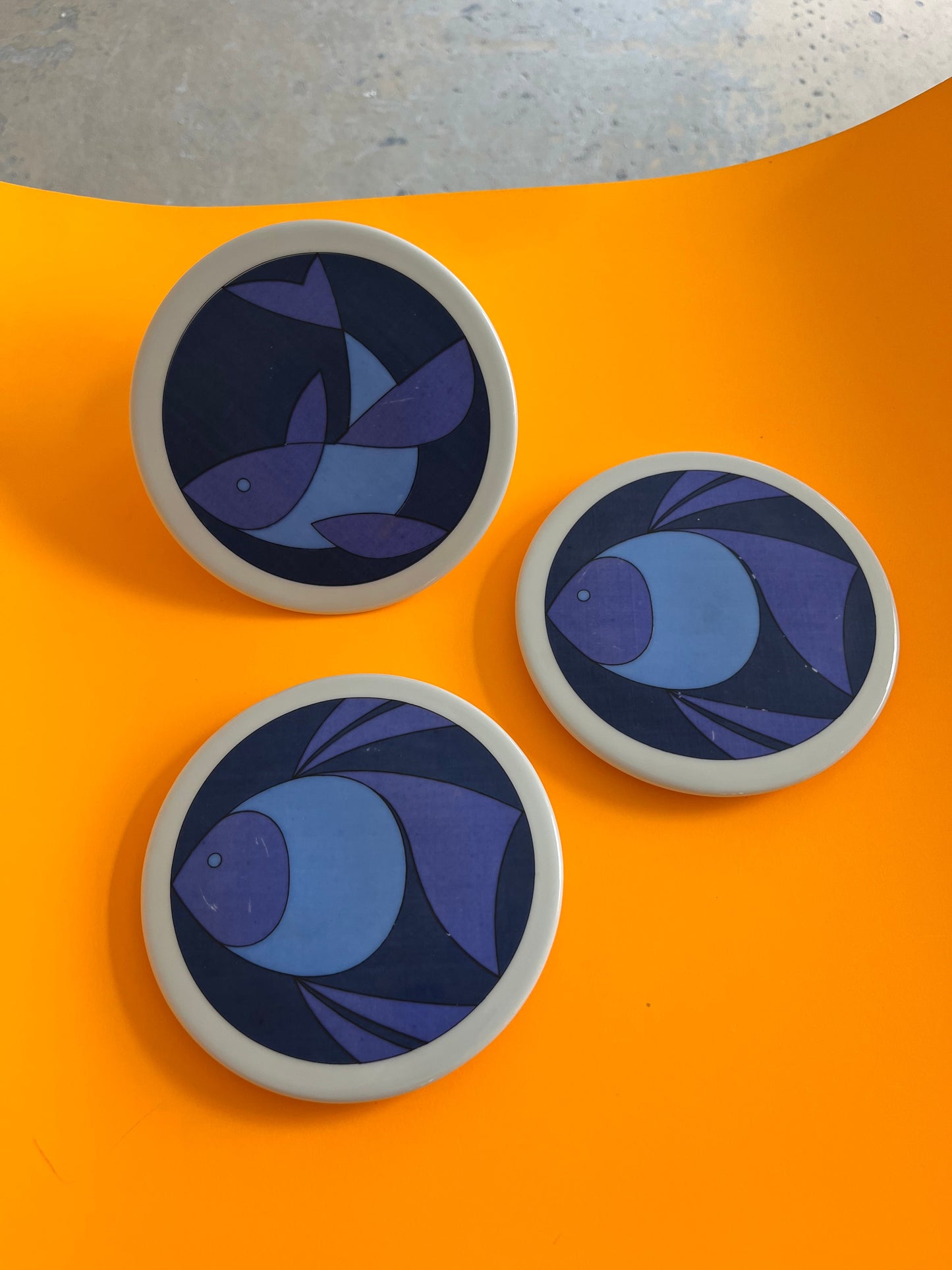 Assiette de collection vintage poisson bleu par Ib Antoni pour Bing &amp; Grøndahl lot de 3