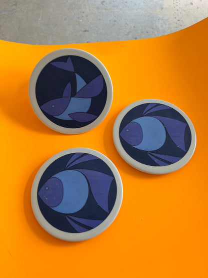 Assiette de collection vintage poisson bleu par Ib Antoni pour Bing &amp; Grøndahl lot de 3