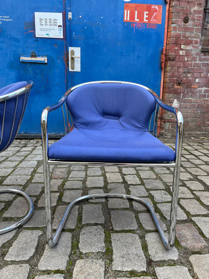 Vintage Freischwinger Chrom blau von Gastone Rinaldi für Alma Set von 2