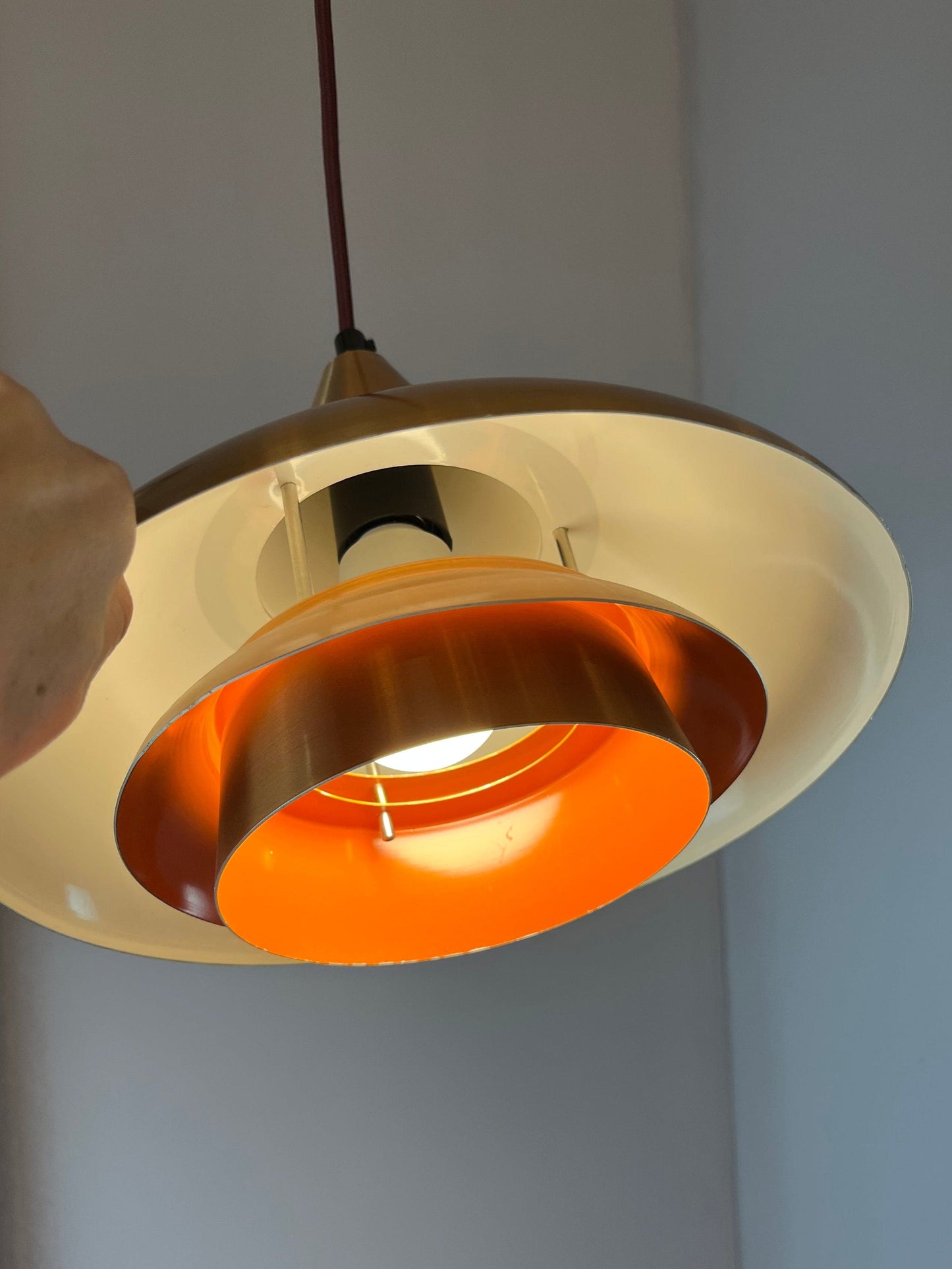 Lampe suspendue vintage en cuivre orange