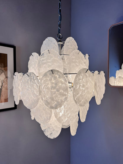 Vintage Kronleuchter weiß silber mit Acrylglasplatten von Gino Vistosi inspiriert