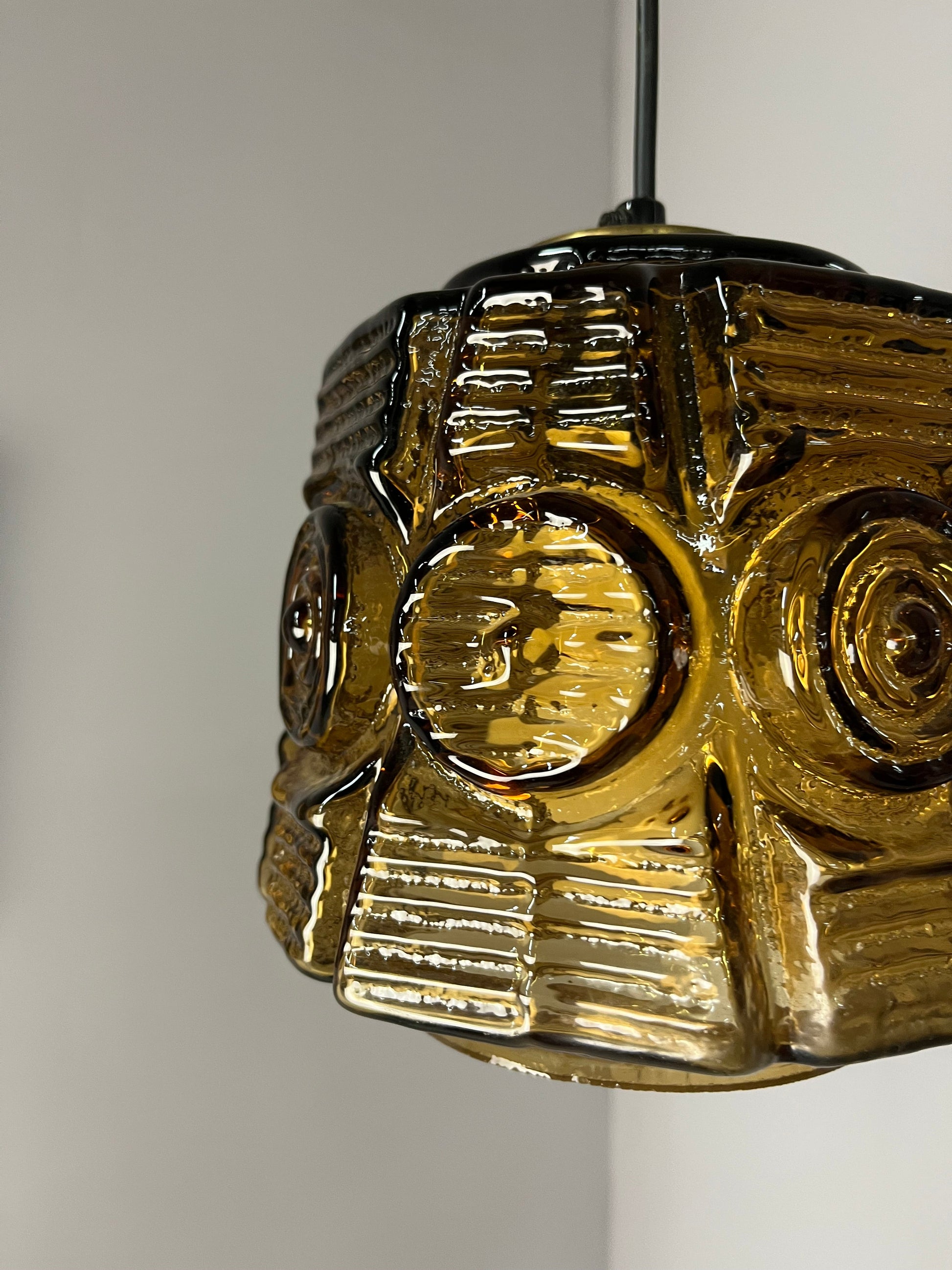 Vintage Hängelampe braun Glas Messing von Vitrika