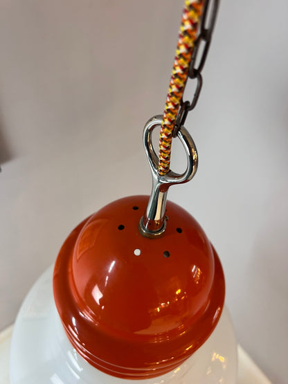Vintage Hängelampe orange weiß von Tronconi