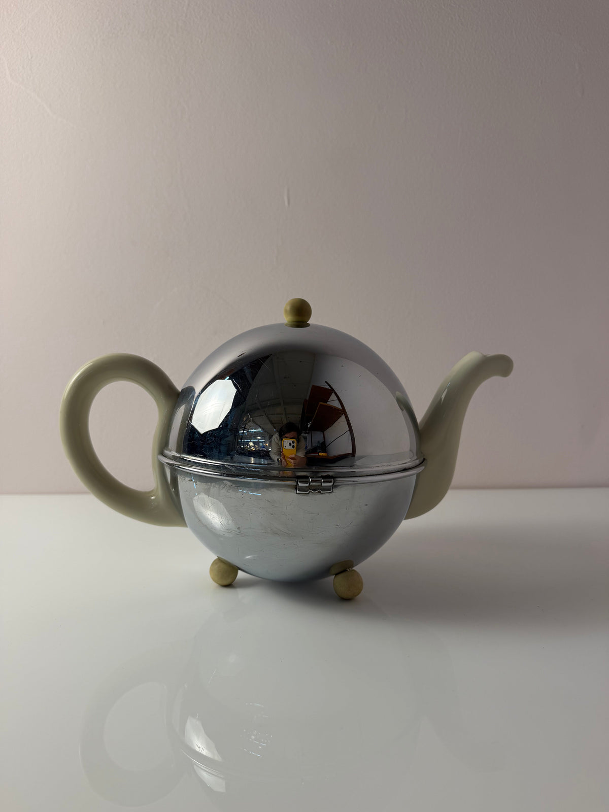 Vintage Teekanne Porzellan mit Chrom Thermohülle von Bauscher D.R.P.
