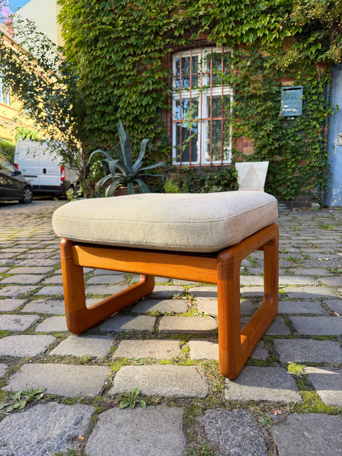 Hocker Teak und Wollstoff von Holstebro Møbelfabrik