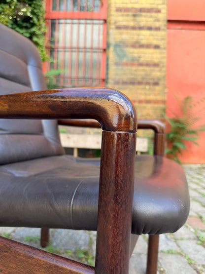 Vintage Sessel Echtleder dunkelbraun von Dyrlund