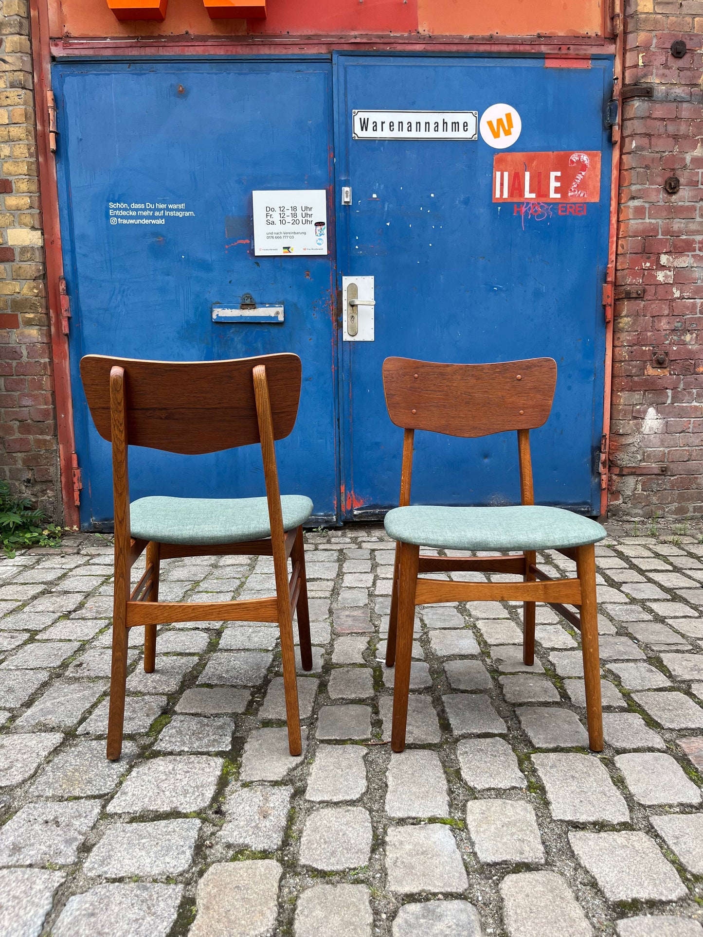 Lot de 2 chaises de salle à manger vintage en teck bleu sarcelle