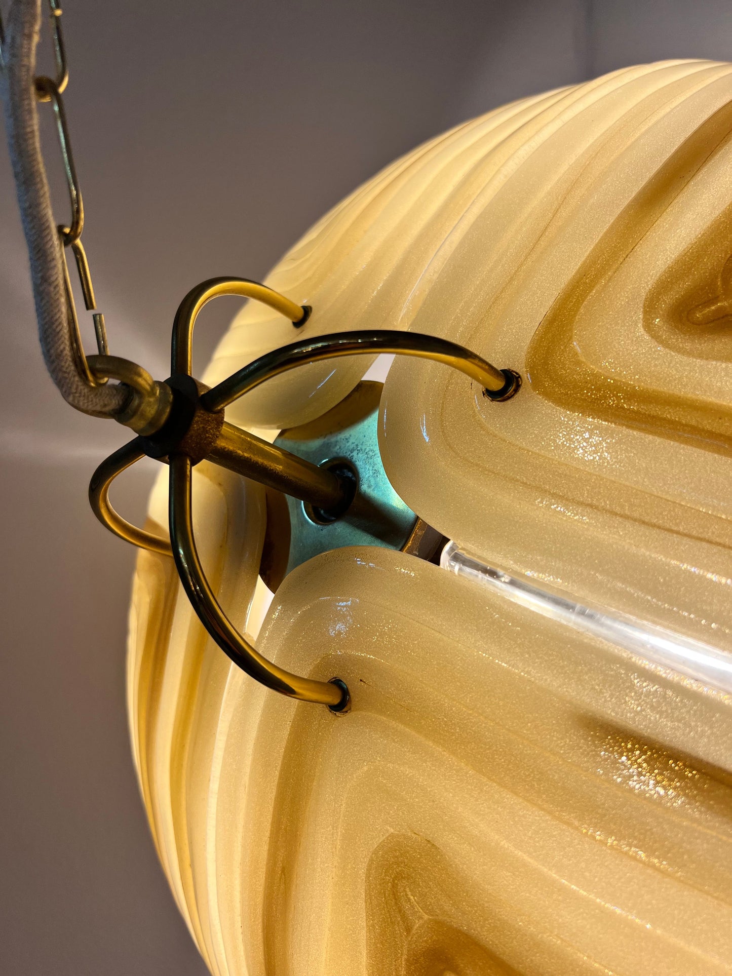 Vintage Hängelampe braun Glas von Cristallux