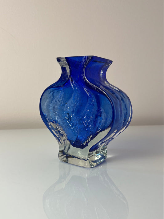 Vintage Vase von Ingrid Glas blau mit Gravur